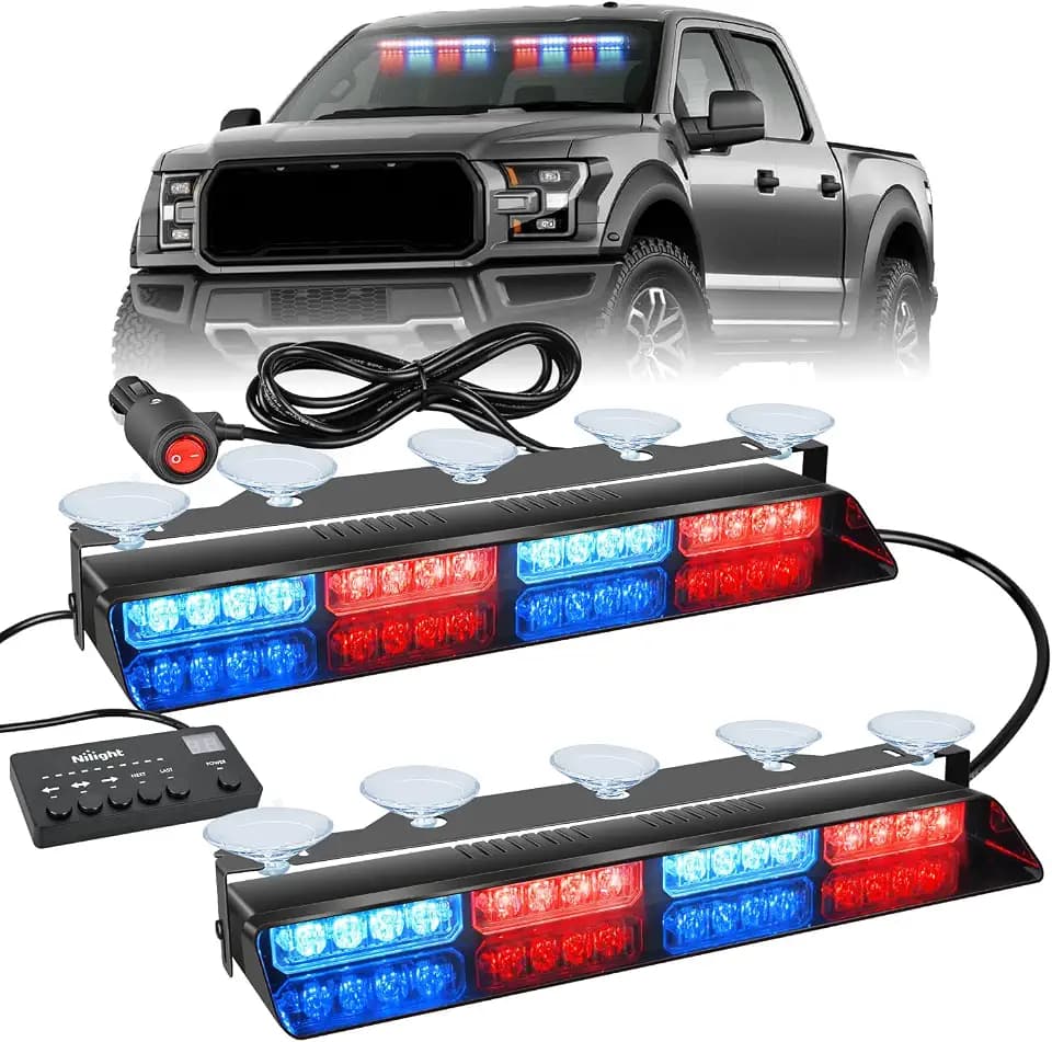 Nilight 32LED Red Blue Emergency Dash Strobe Lights with Controller