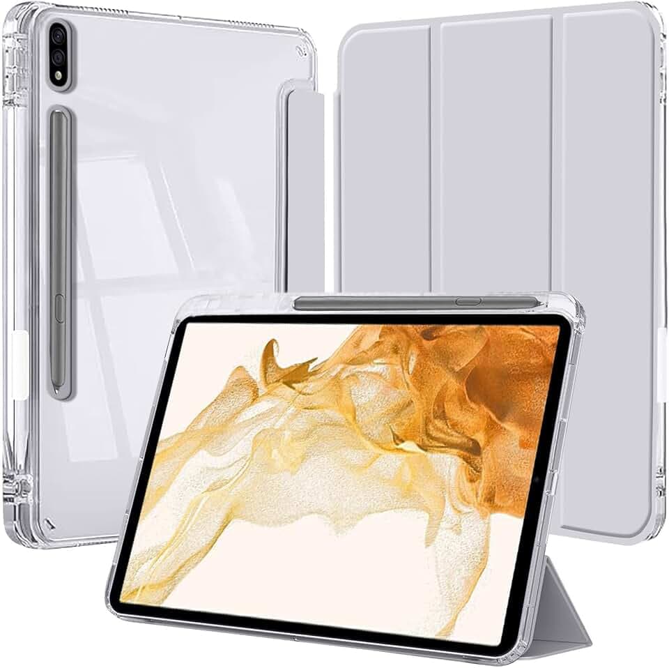 Hülle für Samsung Galaxy Tab S8 Plus/S7 FE/S7 Plus 12,4 Zoll 2022/2021/2020 | Silber Schlanke Schutzhülle Mit Weicher TPU Stoßkante Glasklare Rückseite Mit Ständer Und S Pen Halter Aufwecken Und Schlafen