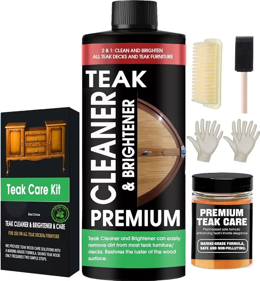 Teak Cleaner and Brightener Kit - Teak Cleaner for Wood Outdoor Furniture. Ideal for Boats, Decks, Patio & Fine Wood Furniture ｜Marine-Grade