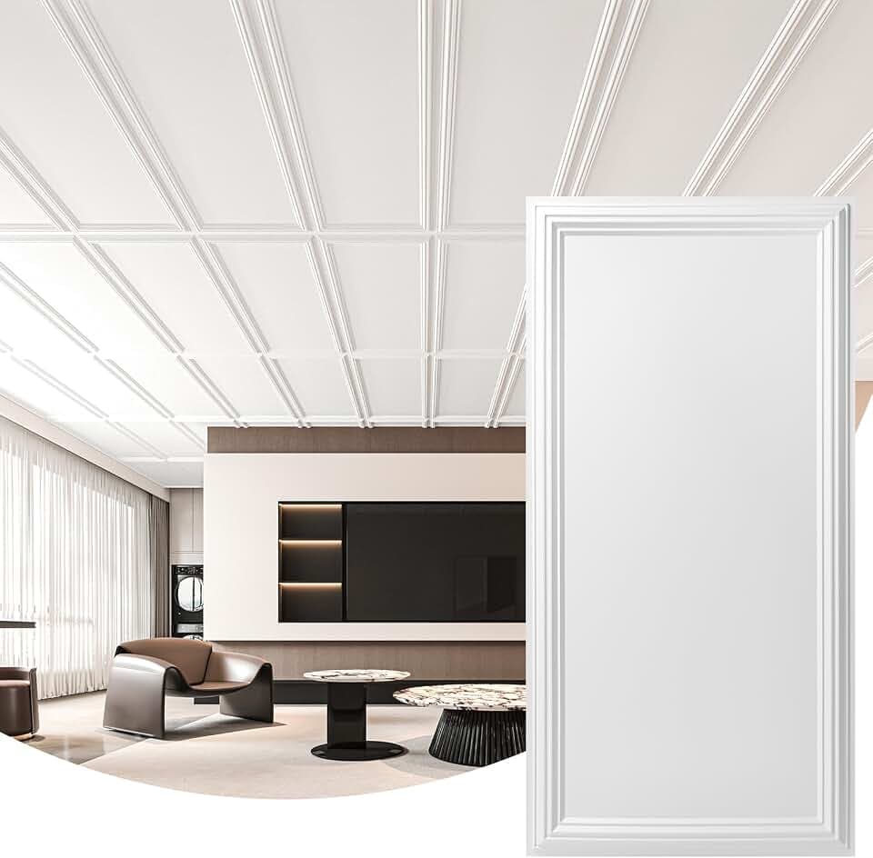 Art3d 12-Pack Waterproof Drop Relief Ceiling Tiles, 24 x 48 in, White
