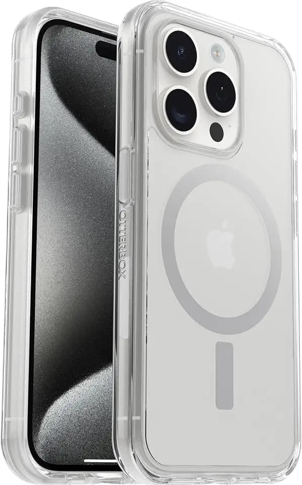 OtterBox iPhone 15 Pro (Only) Symmetry Series Clear Case - (Clear), snaps to MagSafe, ultra-sleek, raised edges protect camera & screen (ships in polybag, ideal for business customers)