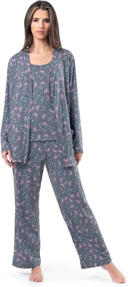 Fruit of the Loom womens Breathable Tank Top, Pant, and Cardigan Sleep Set