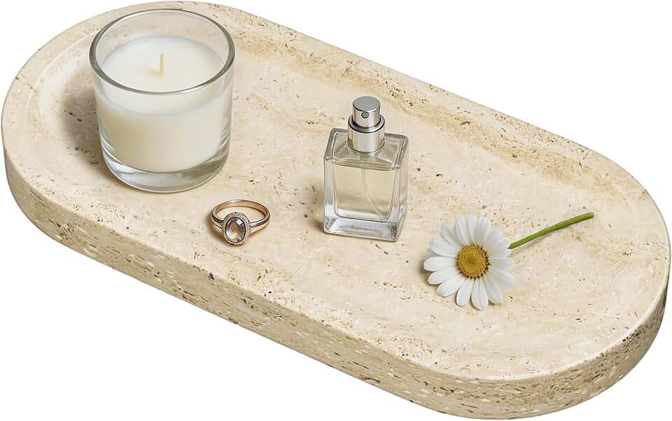 Deko Tabletts aus Natürlichem Marmor,25x12x1.8cm,Travertinstein