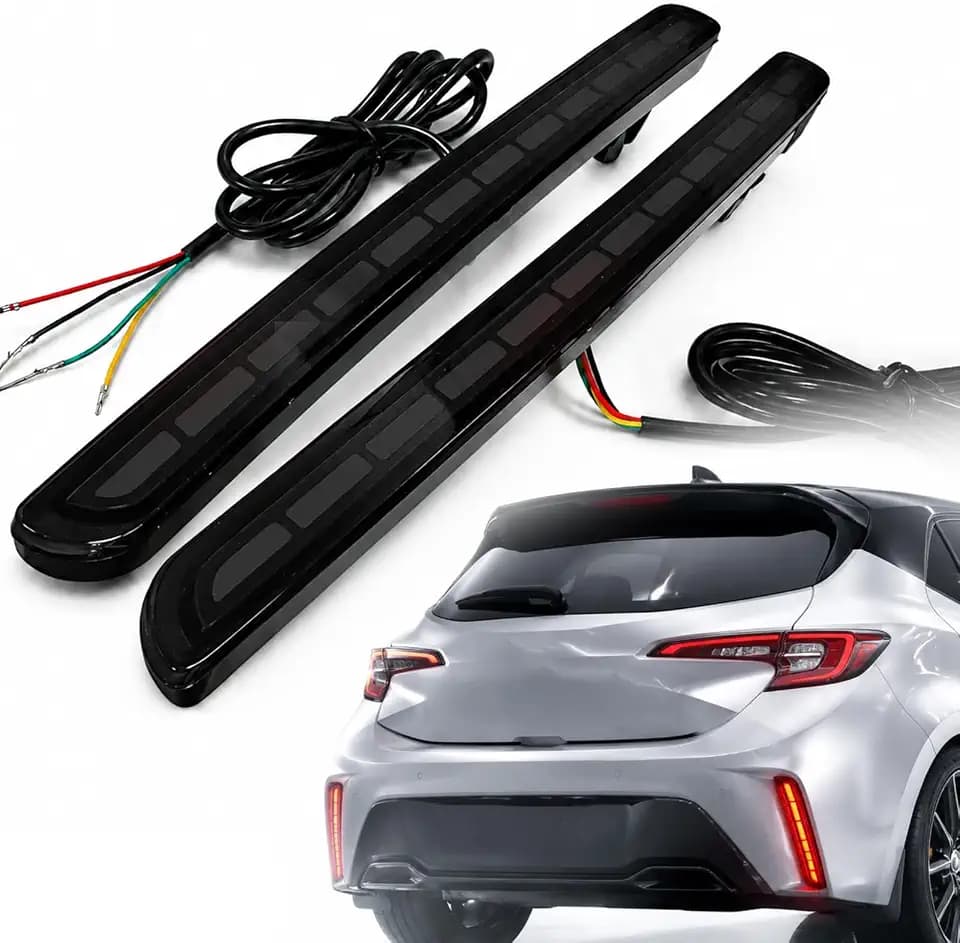 Compatible with 2019-2025 Toyota Corolla GR Sport Hatchback Rear Bumper Lights – w/Dynamic Start-up/LED Brake/Driving/Turn Signal Reflector Lamp Assembly Replacement 81910-12140-Black