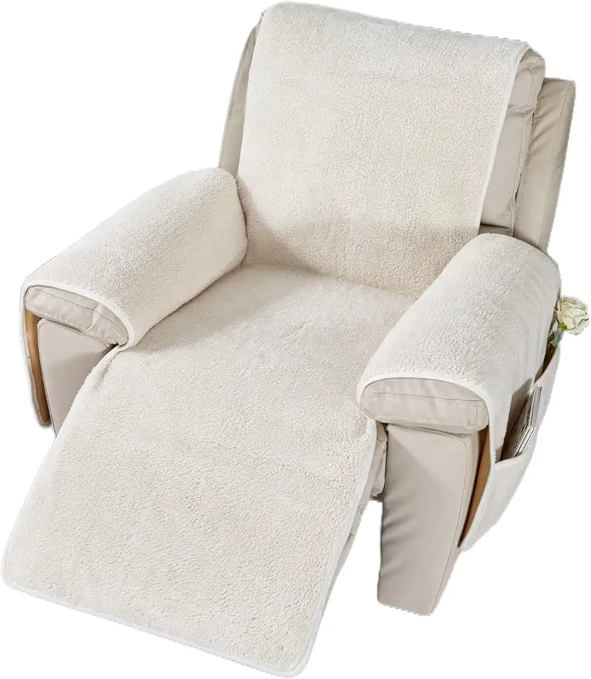 EBETA Liegesesselbezug Sesselbezug Sofa Armlehnenbezüge, Sherpa Husse für Relaxsessel Sesselschoner Sesselauflage, Schutzbezug Anti-Rutsch, Relaxsessel Bezüg (Cremefarbe, 76x231 cm)