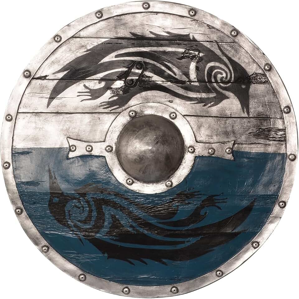 23.6" PVC Blue & Grey Medieval Round Shield Distressed Style