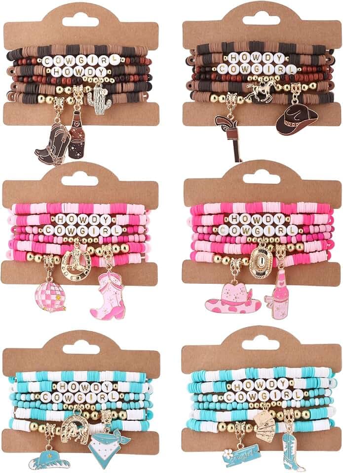 36 Pcs Holiday Heishi Surfer Bracelets for Women Bulk Easter Mother's Day Christmas St. Patrick's Day Mardi Gras Bracelet Stackable Stretch Friendship Bracelets Set
