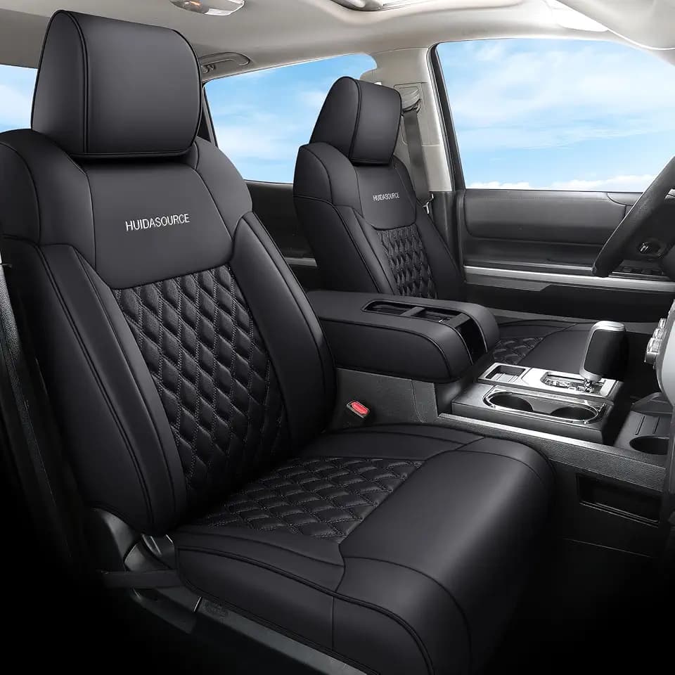 Huidasource Dodge Ram Seat Covers Full Set, Full Coverage Waterproof Leather Truck Seat Cushion Protector Custom Fit for 2009-2018 Ram 1500, 2010-2025 2500/3500 Crew Mega Cab(Full Set/Black)