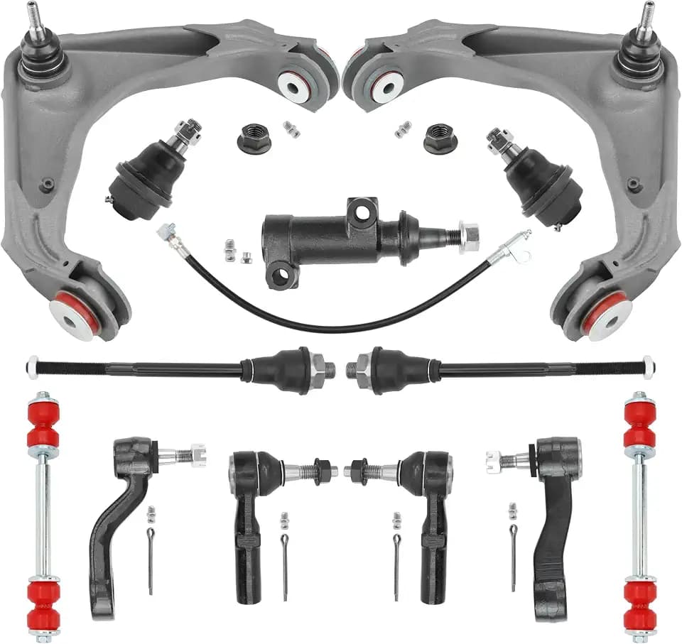 Front End 13pc Suspension Kit for Chevy Silverado 2500 3500 HD GMC Sierra, Sway Bars, Lower Ball Joints, Tie Rods, Pitman, Idler Arm, Idler Bracket - Upgrade Polyurethane, Wrinkle Gray