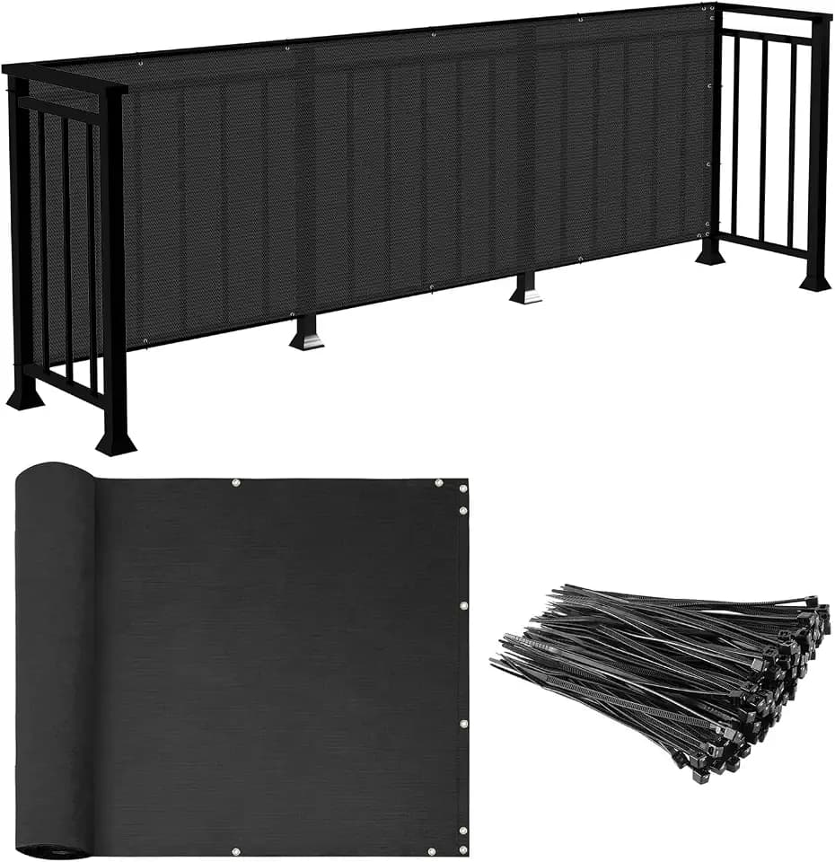 E&K Sunrise 3' x 10' Balcony Privacy Fence Screen Cover with Zip Ties Outdoor Screen Fence UV Protection for Deck Patio Backyard Apartment Pool Porch (Black)