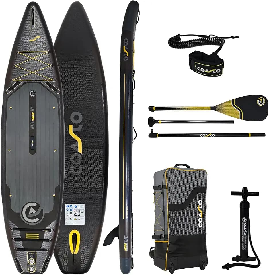 Coasto - Sup aufblasbares SUP-Stand-Up-Paddleboard, Regent 11'8 Signature – PB-CSIGN118 – aufblasbares Dropstitch Woven mit Paddel, Leash, Pumpe und Transporttasche – 365 l – 355 x 86 x 15 cm
