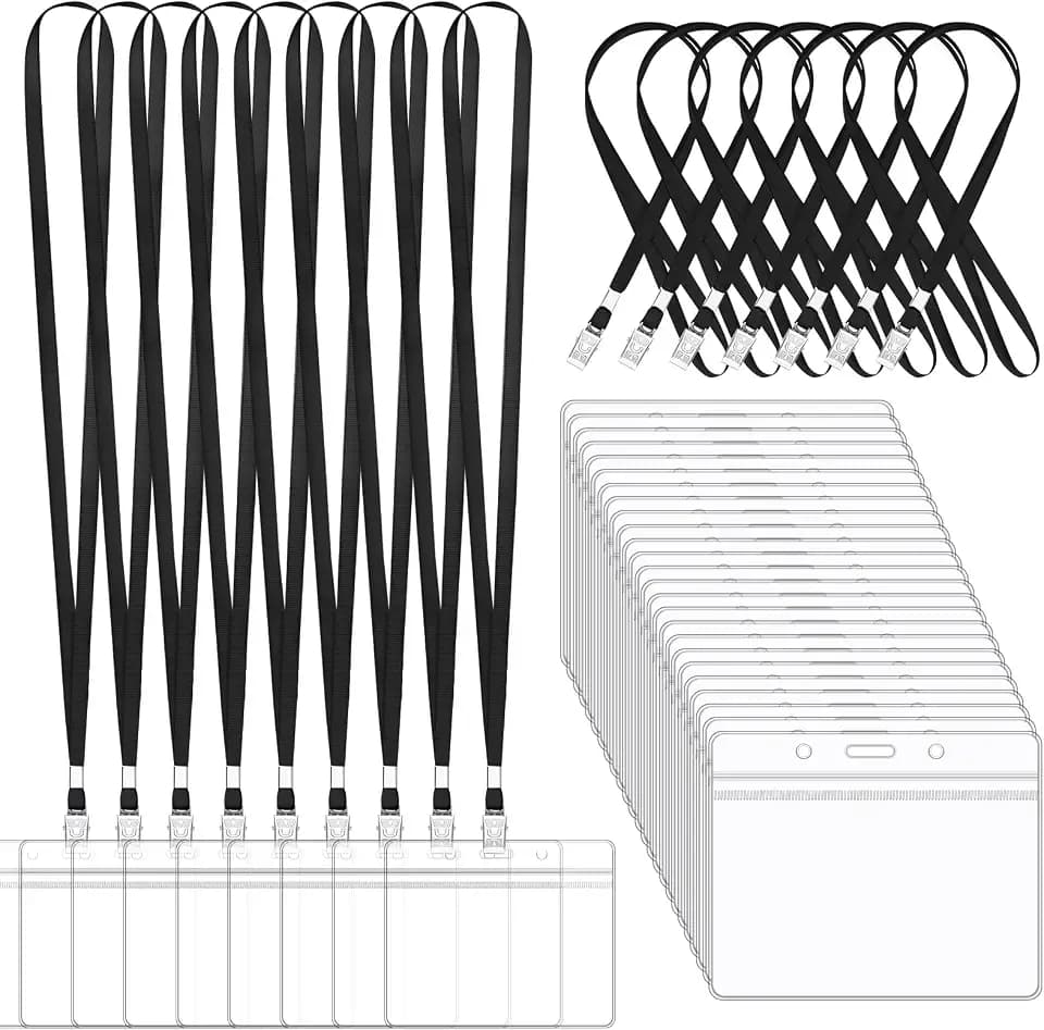 Lanyards for ID Badges,50 Pack Black Lanyard with Horizontal Badge Holder