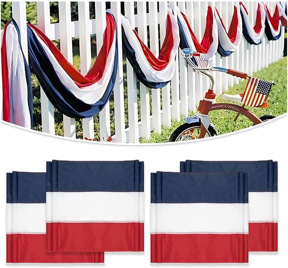 4 Pack American Bunting Banner 2x20 Ft Patriotic Decorations – Red White Blue Stripe USA Flags for 4th of July Outdoor Porch Fence Garden Memorial Day Decor