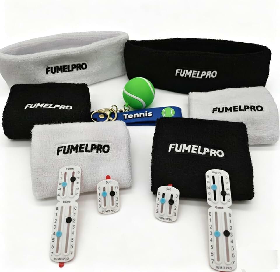 Tennis Gift Set Two Sets of Sports Headbands and Wristbands One Tennis Keychain and Two Sets of Tennis Score Keepers