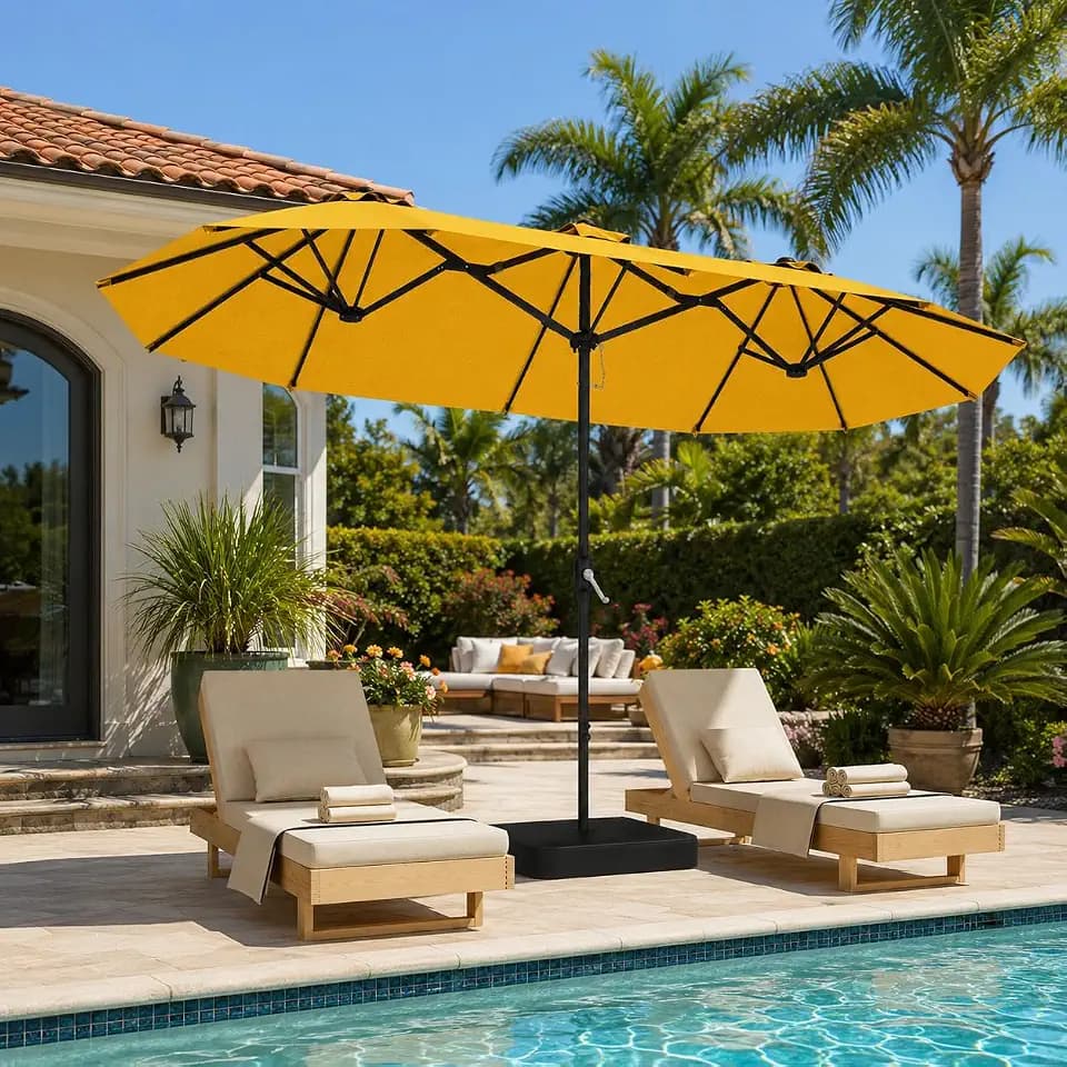 15ft Double-Sided Patio Extra Large Twin Umbrella with Base,Yellow