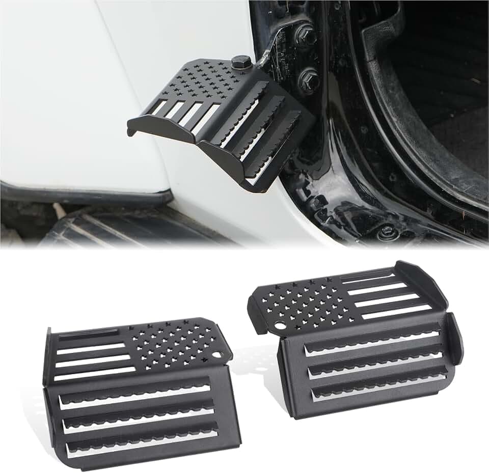 Foot Pegs with US Flag for Wrangler JK JL Gladiator JT 2007 to 2025 Door Hinge Footrests with Anti-Slip Surface & 120°Ergonomic