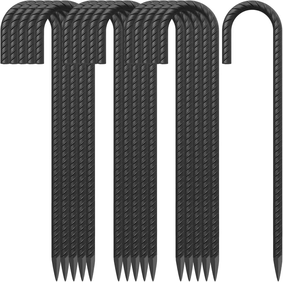 18 Inch Steel J Hook Rebar Ground Stakes 16 Pack 1/2 Inch Dia Tent Stakes