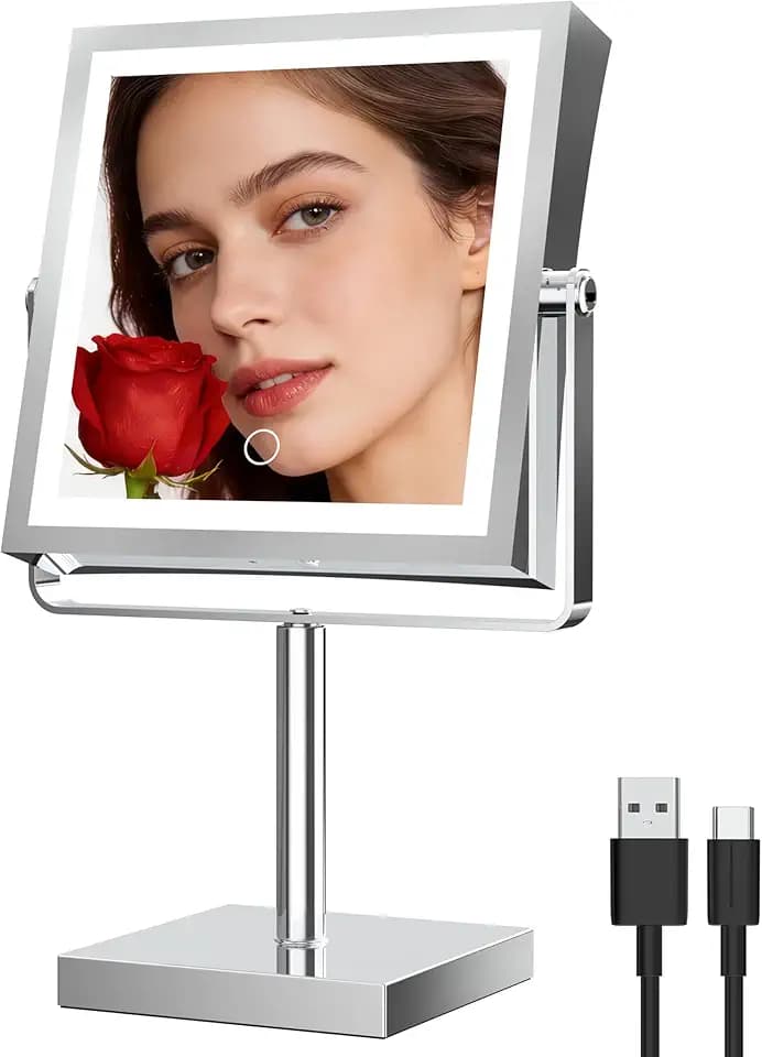 Ruacq Makeup Mirror with Lights 1X/10X Height Adjustable Chrome