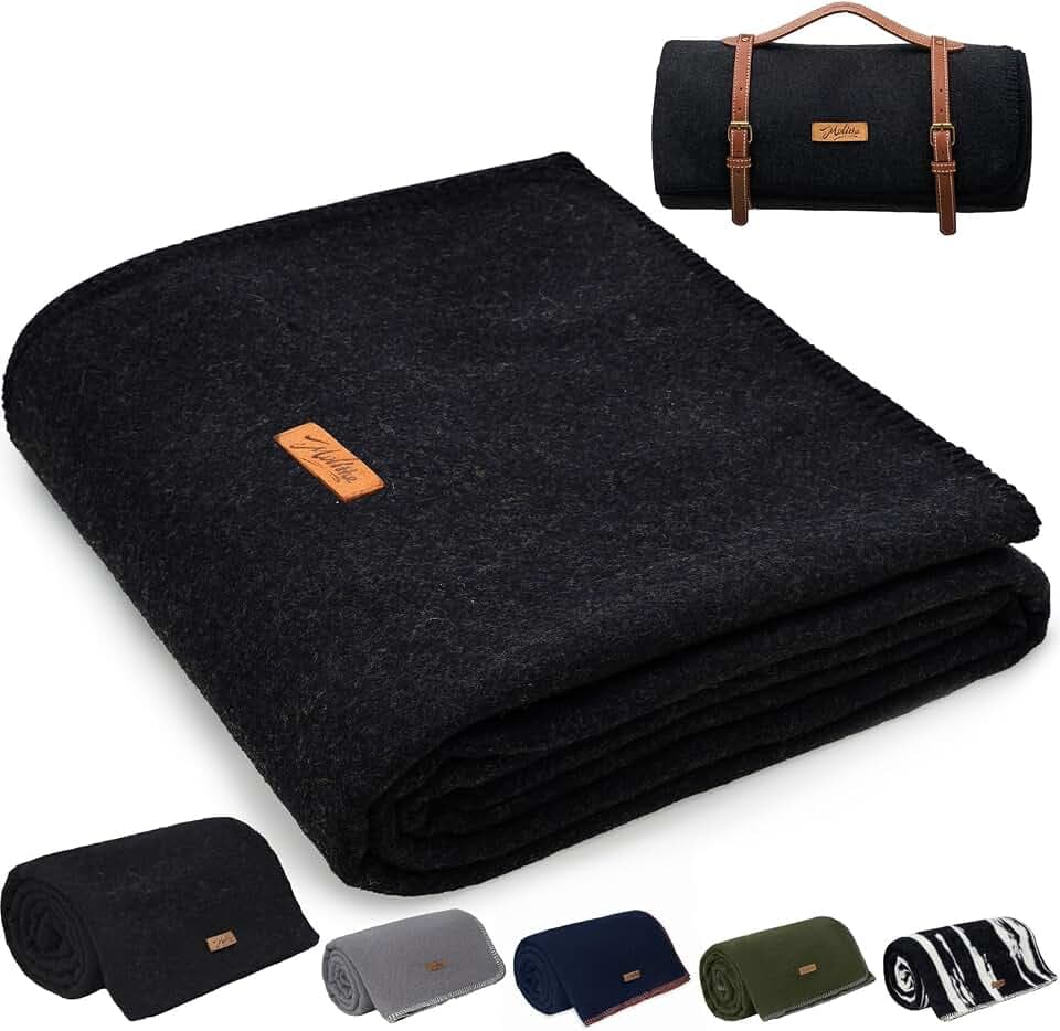 Molithe 100% Wool Blanket, 62" x 48", Warm, Thick, Military, Camping Gear