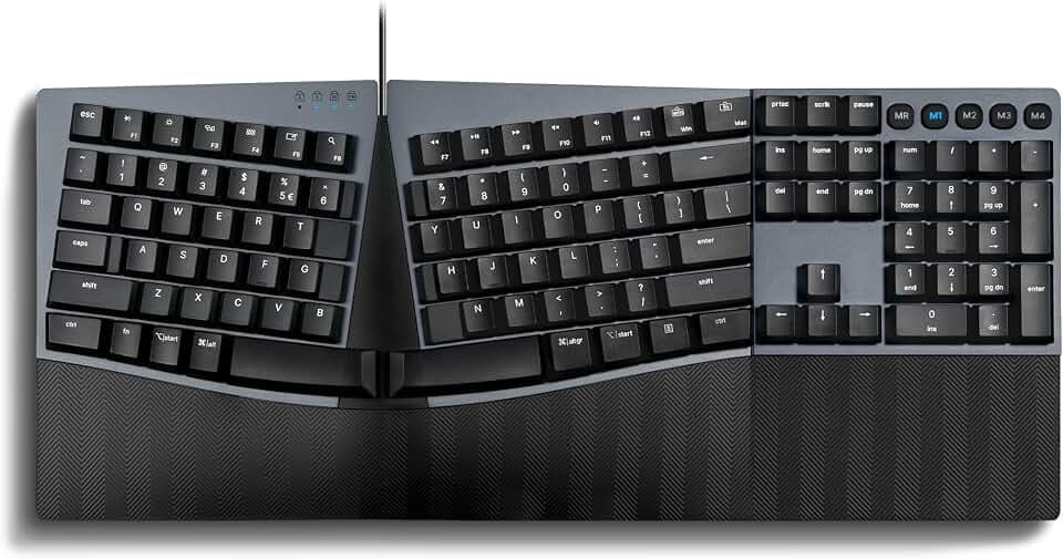 Perixx PERIBOARD-535BR Wired Ergonomic Mechanical Split Keyboard - Low-Profile Brown Tactile Switches - Programmable Feature with Macro Keys - Compatible with Windows and Mac OS X - US English, Black