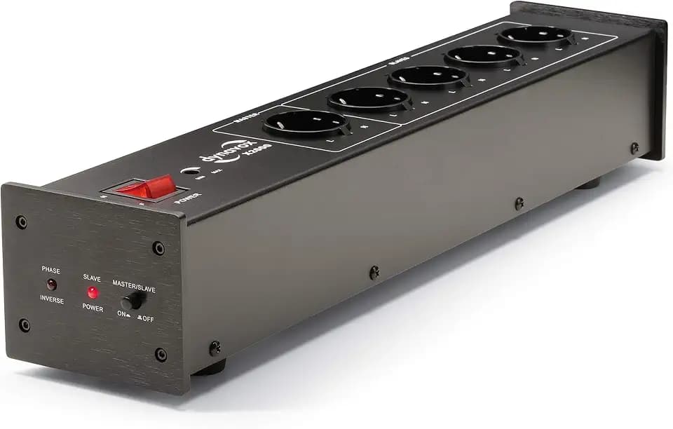 Dynavox HiFi-Netzfilter X2000, Mehrfach-Steckdose mit 5 Steckplätzen, mit LED-Kontrollleuchte für korrekte Phasenlage und Master-Slave Funktion, Schwarz