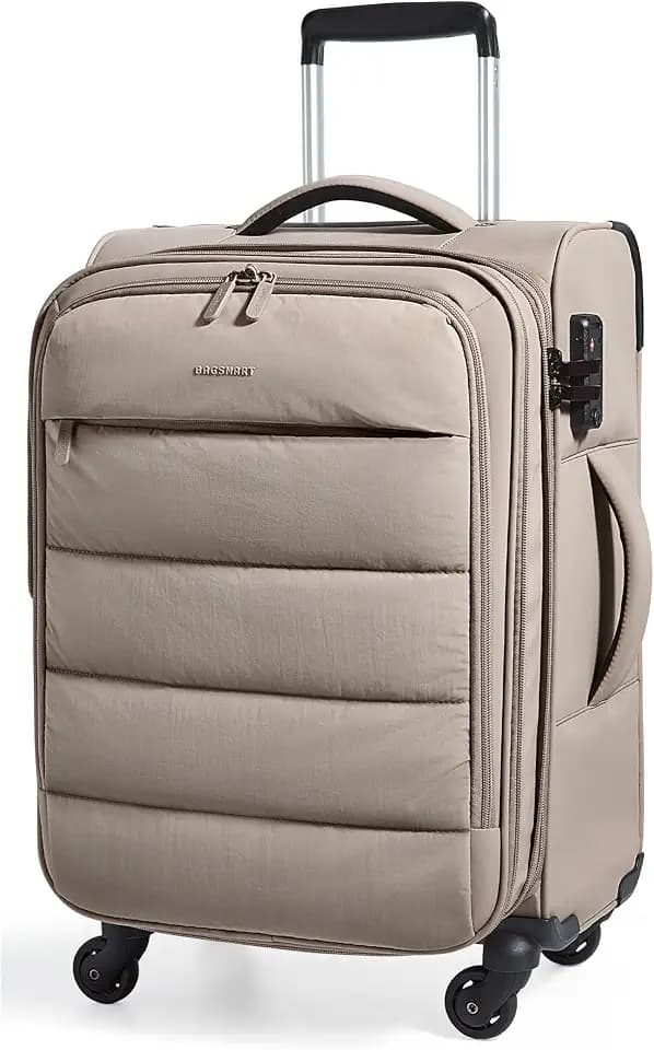 BAGSMART 20 Inch Soft Carry On Suitcase with Wheels, Camel
