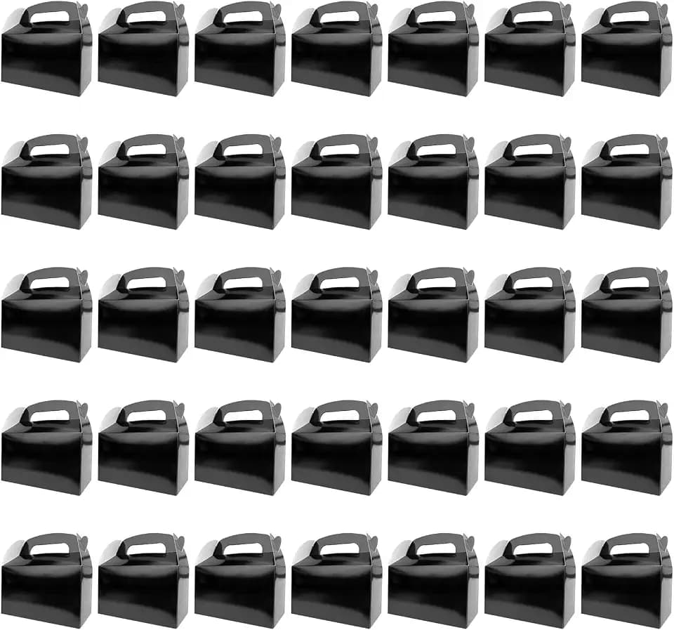HKLMRO 35 PCS Party Treat Boxes Black Candy Cookies GiftBox DIY Portable Favor Bags Snack Goodie Cardboard Gable Perfect for Kids Birthday Halloween Wedding Baby Shower Easter Supplies Decoration