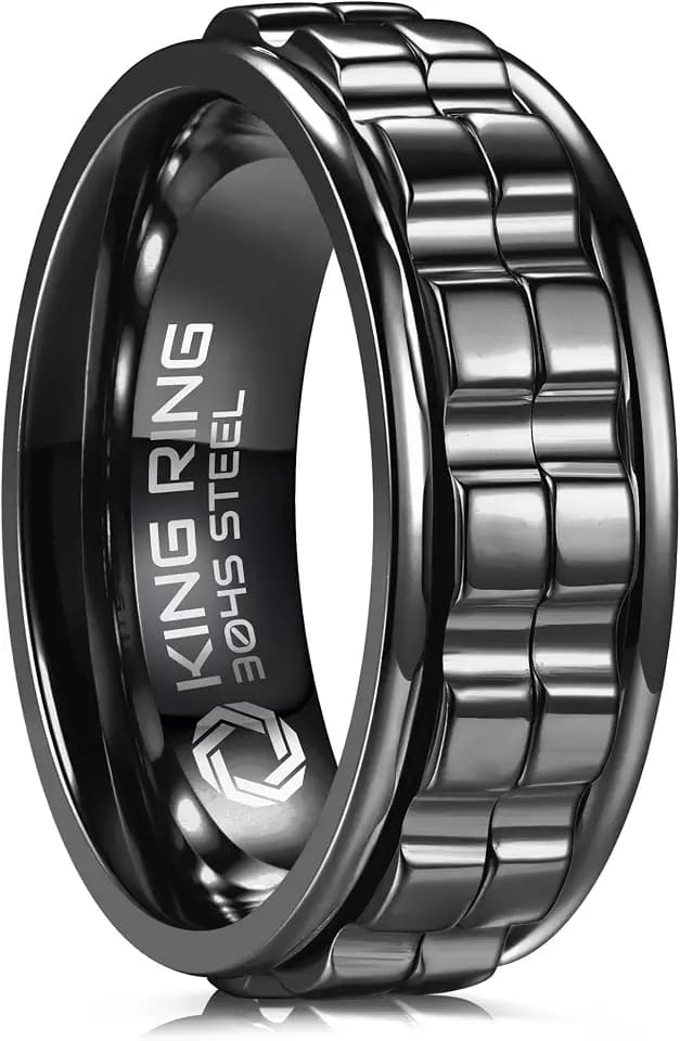 King Ring 8mm Wide Gear Spinner Rings – Ultra Polished Fidget Rings for Men & Women – Designed in USA