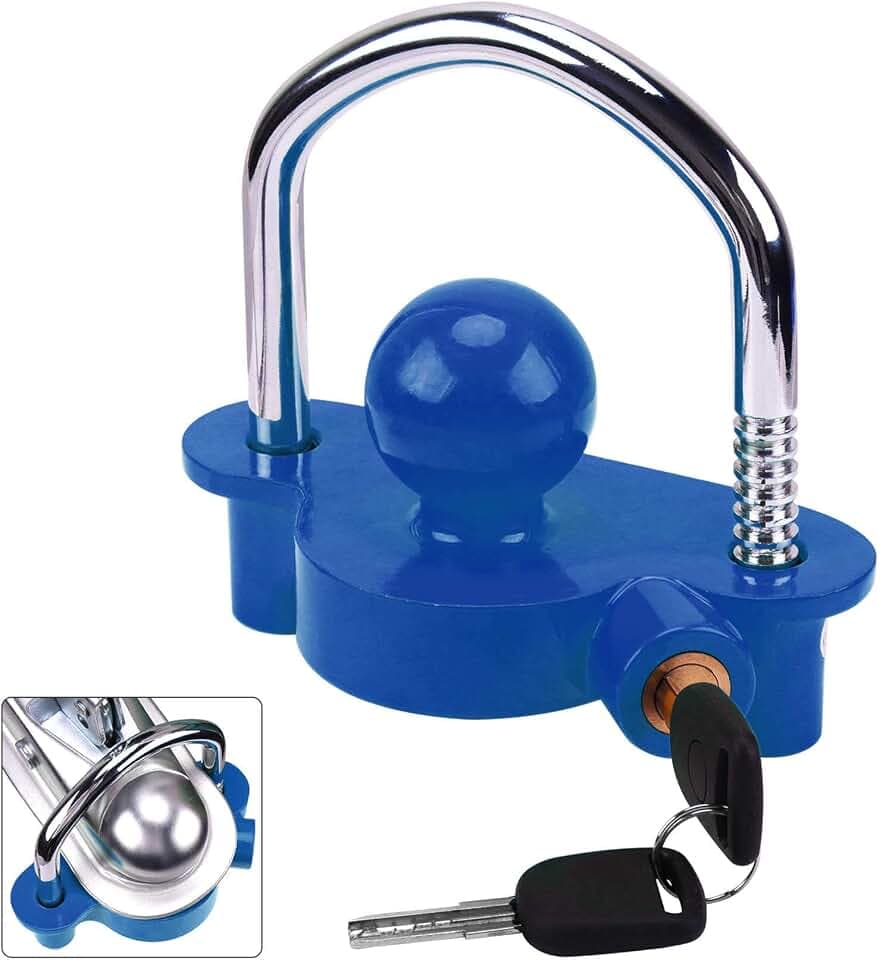 Turnart Anhängerschloss, Premium-Diebstahlsicherung, für 50mm, 2", 1-7/8" Und 2-5/16" Koppler, 2 Schlüsseln (Blau)