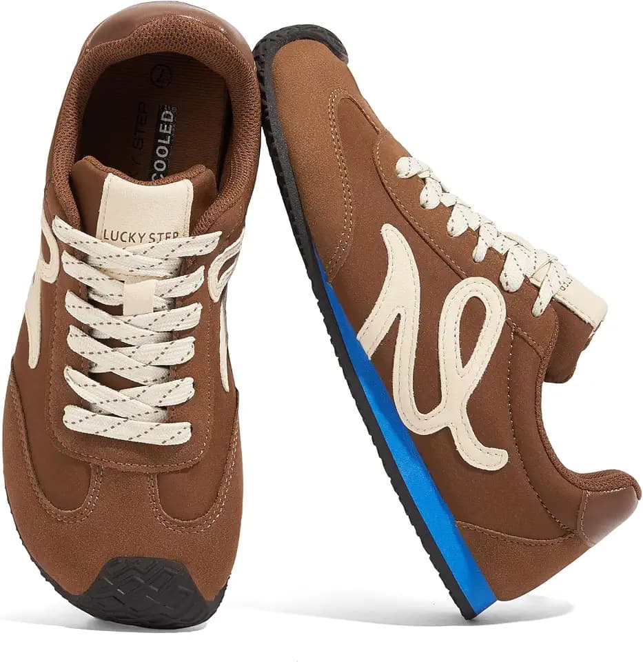 LUCKY STEP Damen Retro-Tennis-Mode-Sneaker – Klassische, lässige Echtleder-Sneakers mit Leichter Dünnsohlen-Konstruktion, stilvoll & bequem