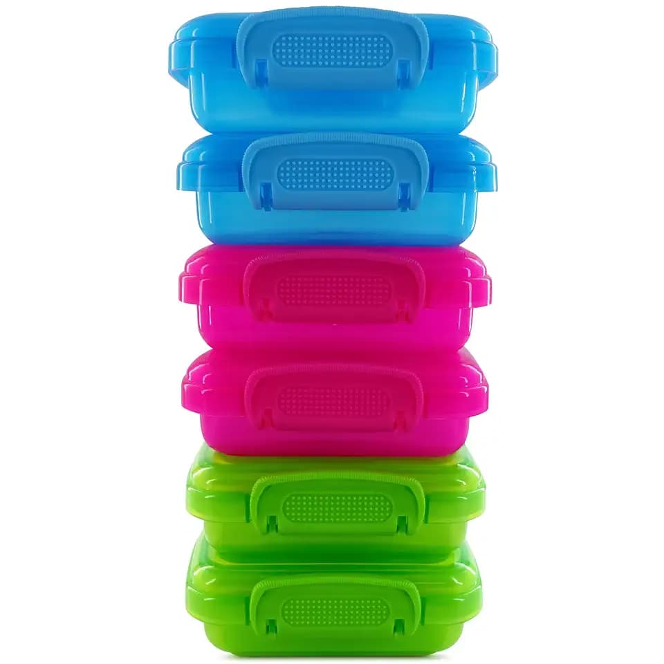 NADOBA 6 Pcs Lock Top Snack Containers with Lids, 4.6 oz, Plastic, 3 Colors