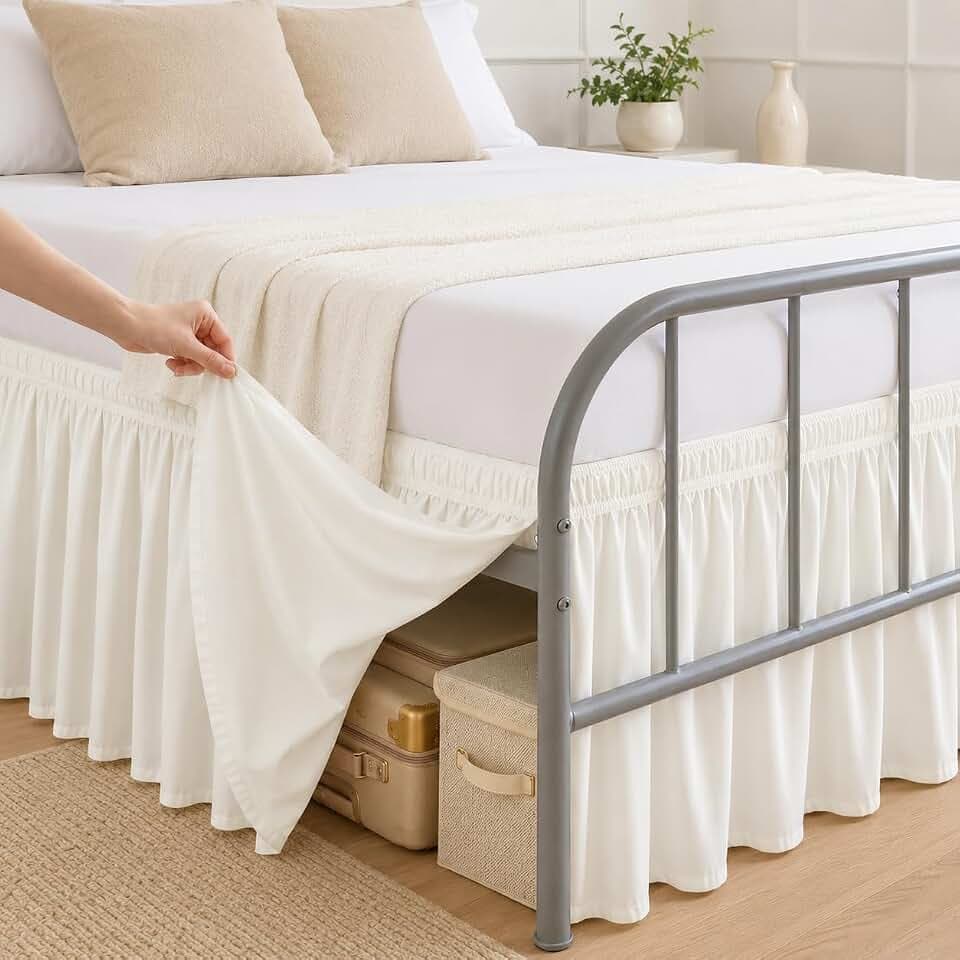 RIMELA Bed Skirt with Split Corners, King, 15 Inch Drop, Ivory