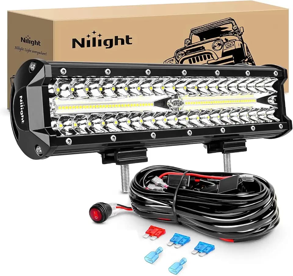 Nilight ZH411-A 12Inch 12 Inch 300W Triple Row Flood Spot Combo 30000LM Led Off Road Lights for Trucks with 16AWG Wiring Harness Kit,2 Years Warranty