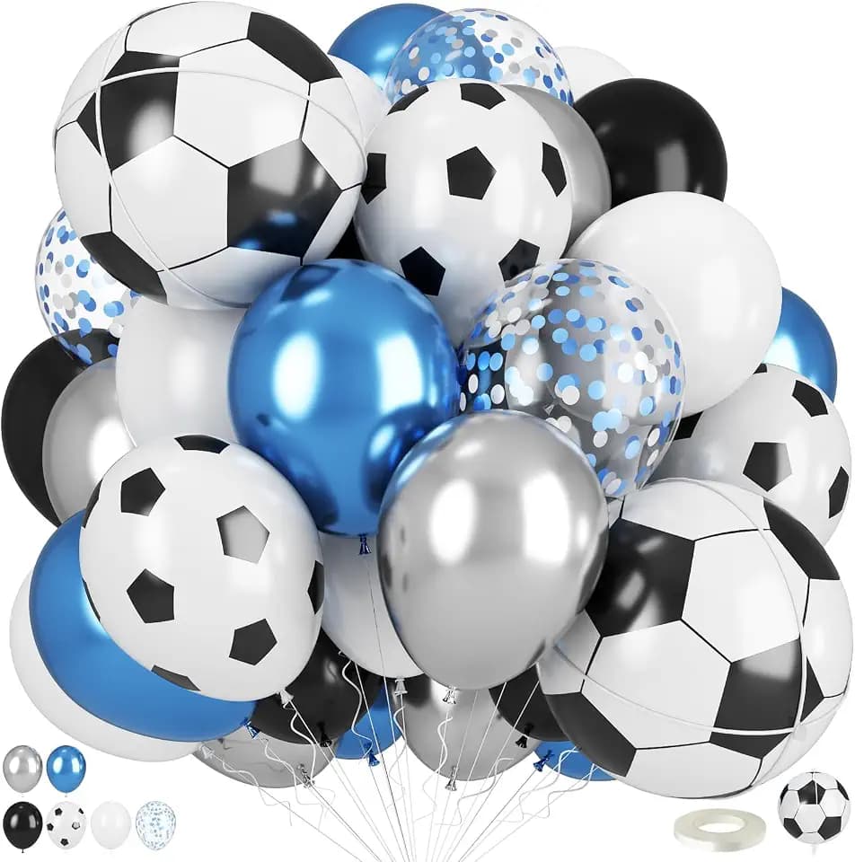 Soccer Balloons Boys Metallic Blue Silver Soccer Birthday Party Decorations