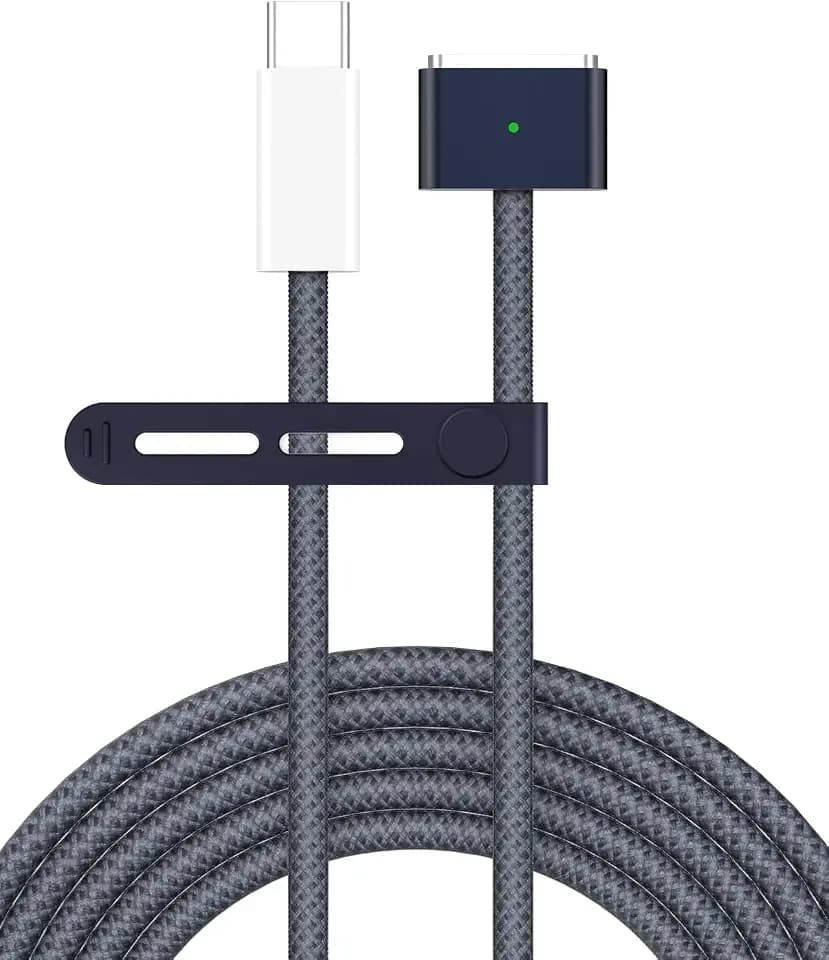 USB C to Magnetic 3 Charger Cable for MacBook Air 13.6 15 inch MacBook Pro 14 16 M5 M4 M3 M2 M1 2026 2025 2024 2023 2022 2021, Braided Cord & LED, Powerful Magnetic, Original Quality, 10ft Midnight