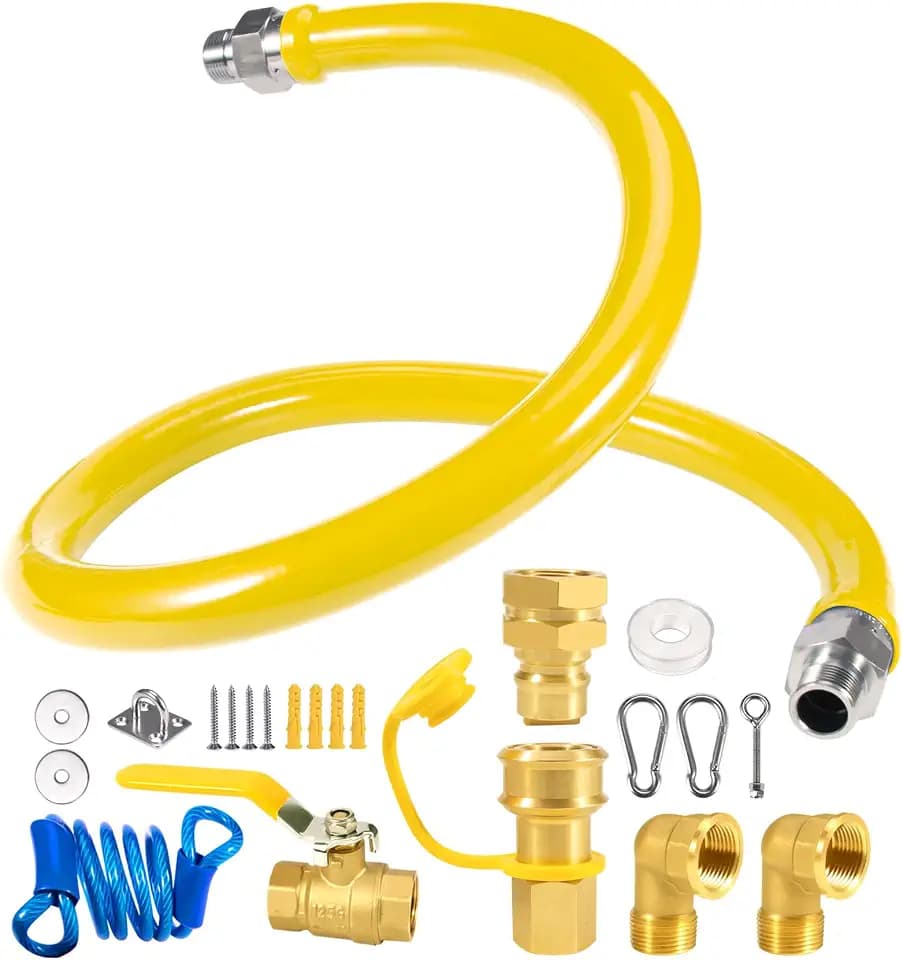 3/4" × 48 inch Commercial Gas Hose, 1675KIT48 Safety System Kit, Mobile Gas Line Hose Connector Kit for Commercial Kitchen, with 3/4" Quick Disconnect