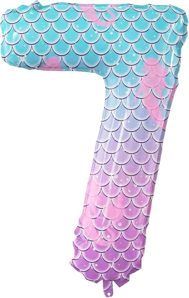 40 Inch Giant Mermaid Theme Number Balloons Fish Scale Foil Balloon - Large Purple Blue Number 7 Balloons for Kids' Birthday Mermaid Party Decorations Baby Shower Supplies (Numbers 0-9 Available)