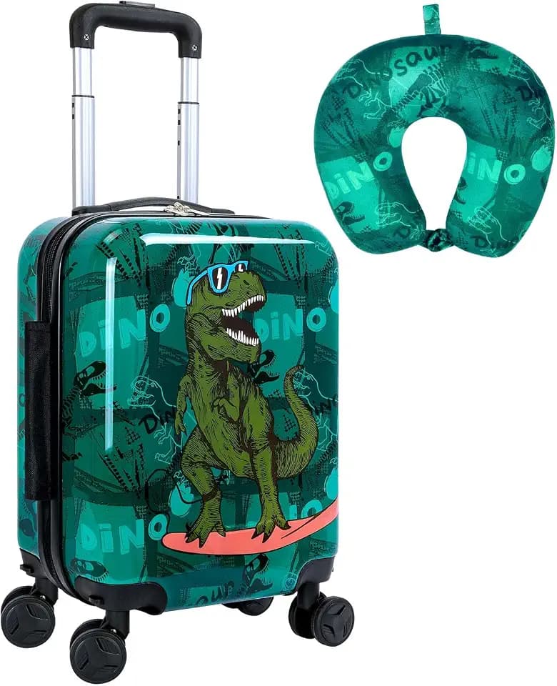 Kids Luggage Set, Boys Carry-On Suitcase with Rolling Wheels, for Ages 3-10