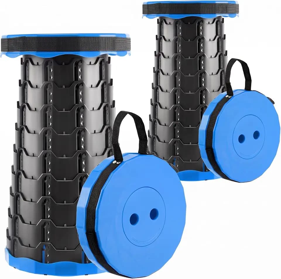 Doseno Collapsible Stool 2 Pack, Portable Telescoping Seat, Light Blue