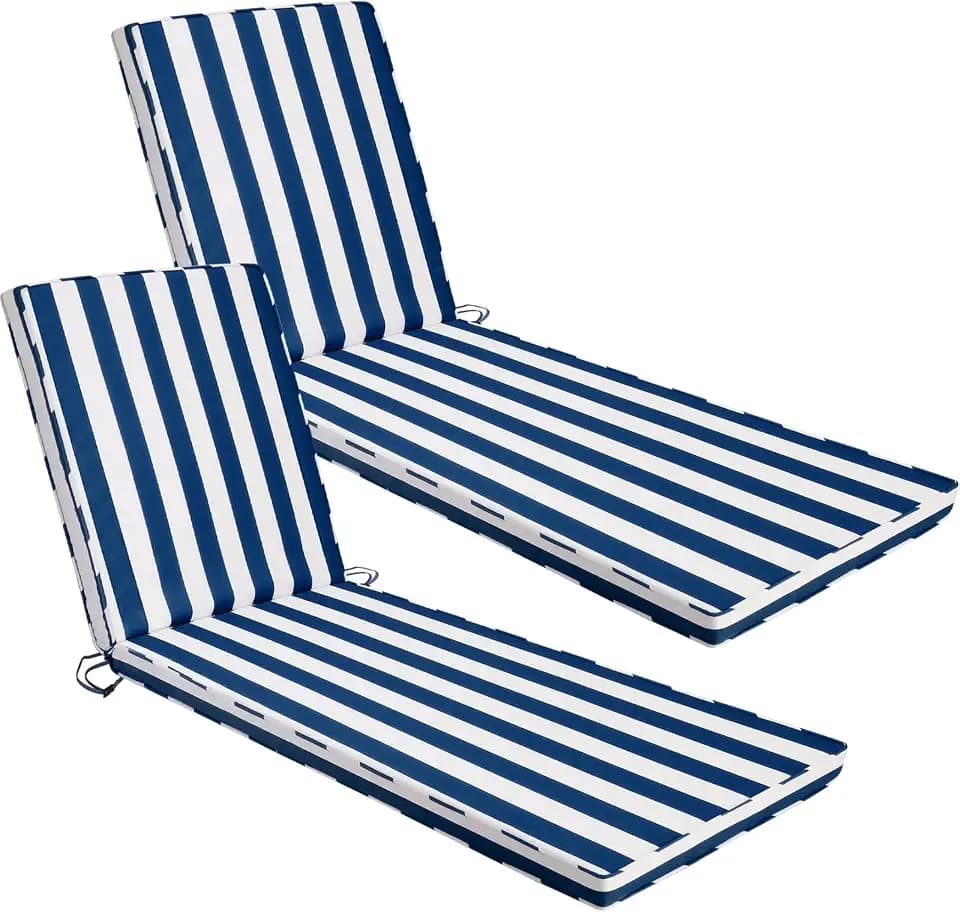 Outdoor Chaise Lounge Cushions Set of 2, 71x22x3 in, Black Stripes