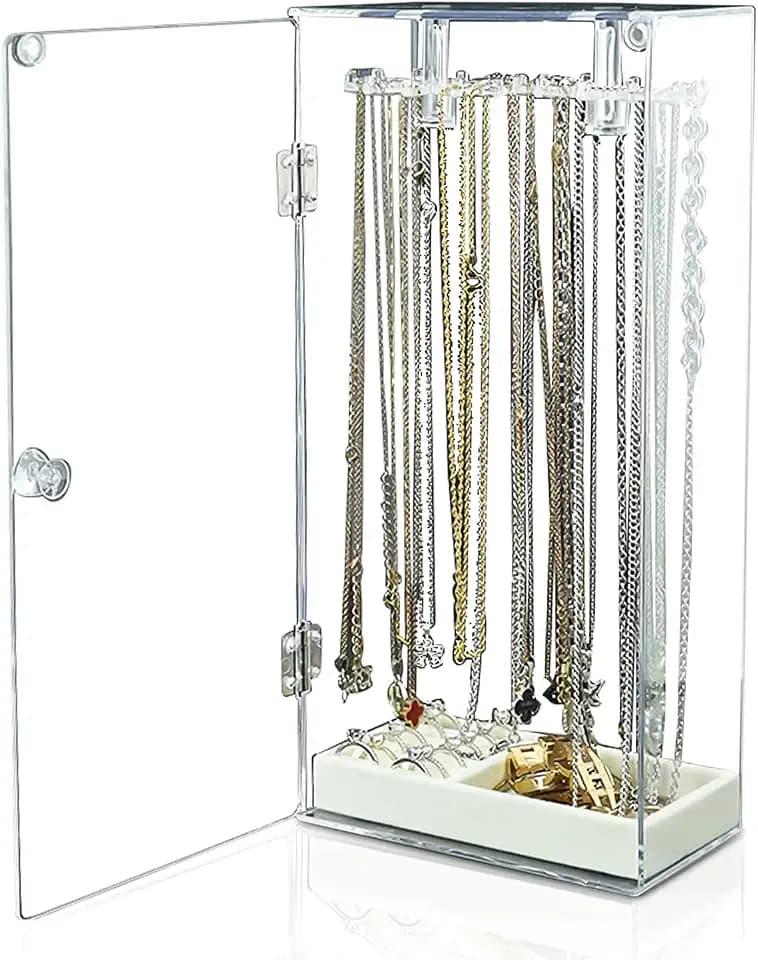 Acryl Kettenständer Transparent Schmuckhalter: Acrylic Chain Stand Rotating Jewelry Schmuckständer mit 24 Stücke Haken, Ketten Aufbewahrung Uhrenständer für Armbänder Ringe Uhren Ohrringe