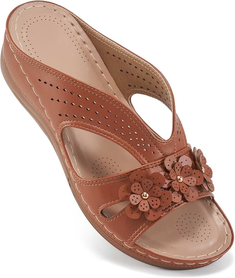 Ecetana Women's Wedge Sandals Comfortable Summer Dressy Platform Slides