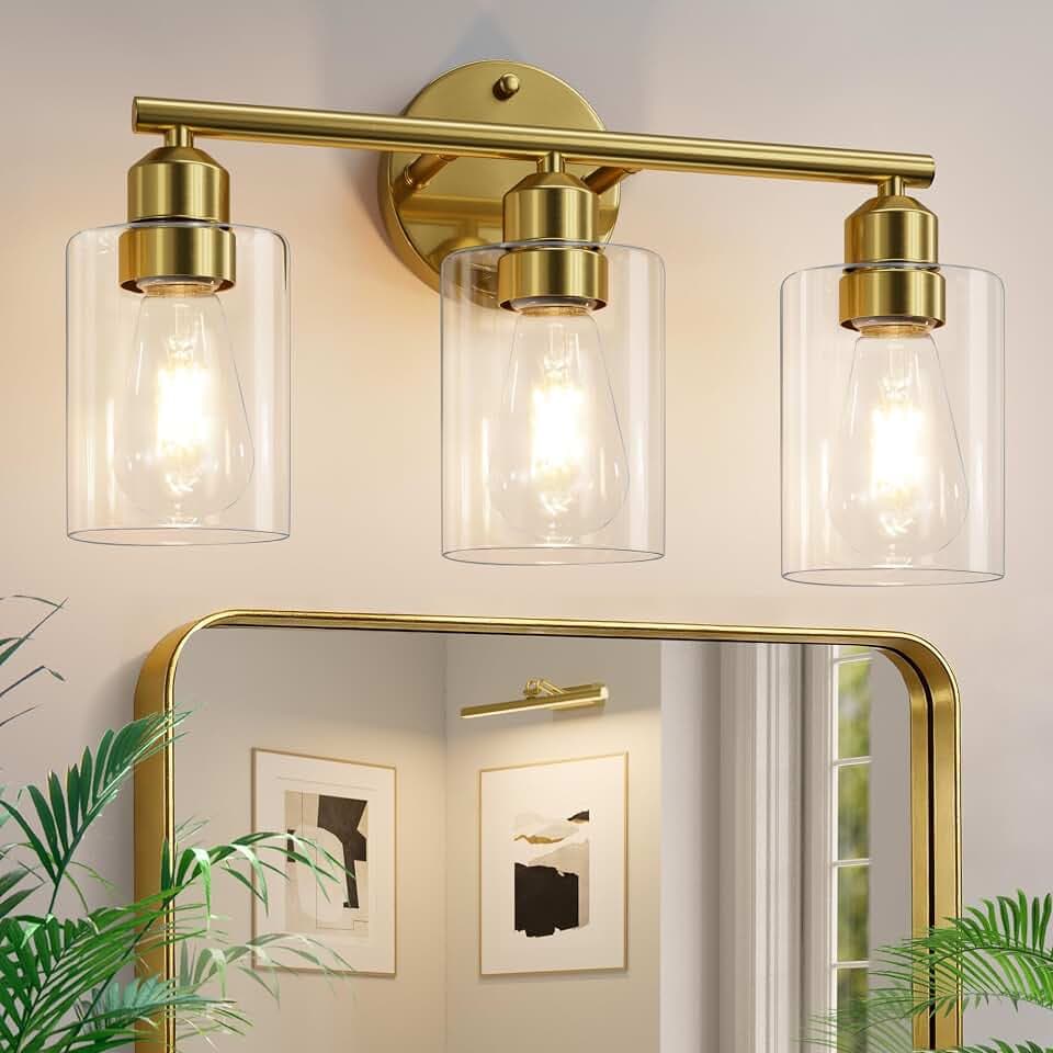 3-Light Bathroom Gold Vanity Light Fixtures,17.3''