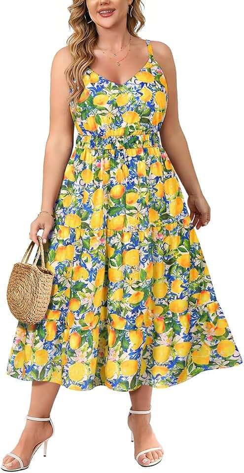 RITERA Plus Size Dresses for Women Sleeveless Spahetti Straps Maxi Dresses V Neck Flowy Pocket Summer Holiday XL-5XL