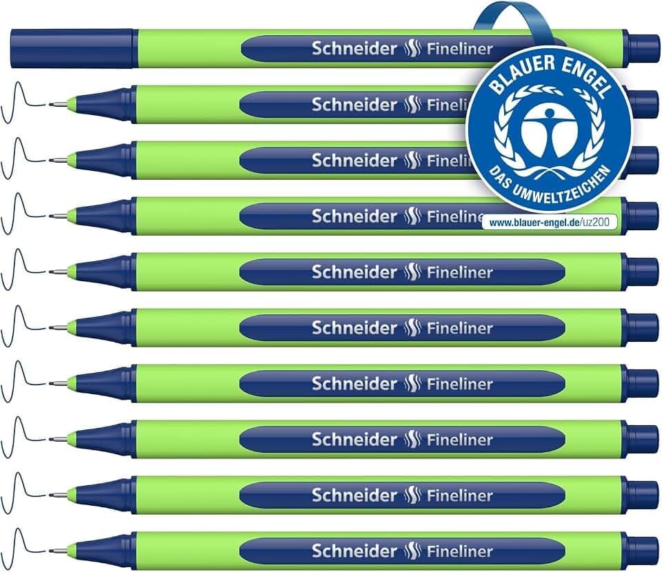 Schneider Line-Up Fineliner (Strichstärke 0,4 mm, aus biobasiertem Kunststoff, ausgezeichnet mit Der blaue Engel) 10 Stück, mystic-blue