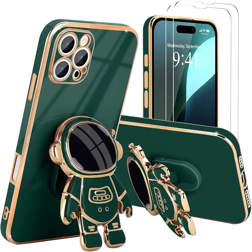 Pepmune for iPhone 16 Pro Max Case with Cute 3D Astronaut Stand, Dark Green