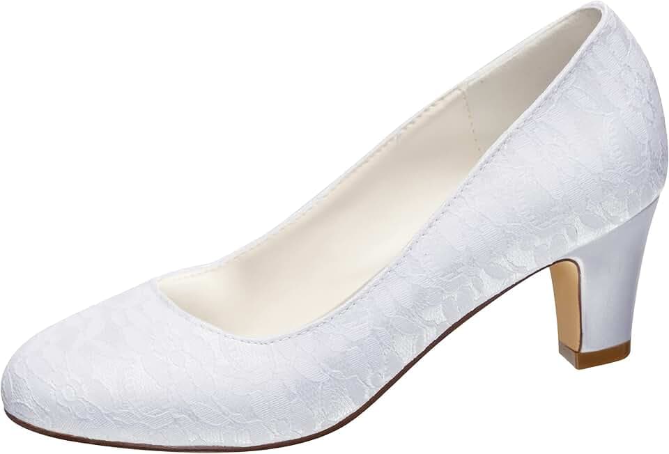 Brautschuhe Damen Seide wie Satin Stöckel Absatz geschlossene Zehe Pumps