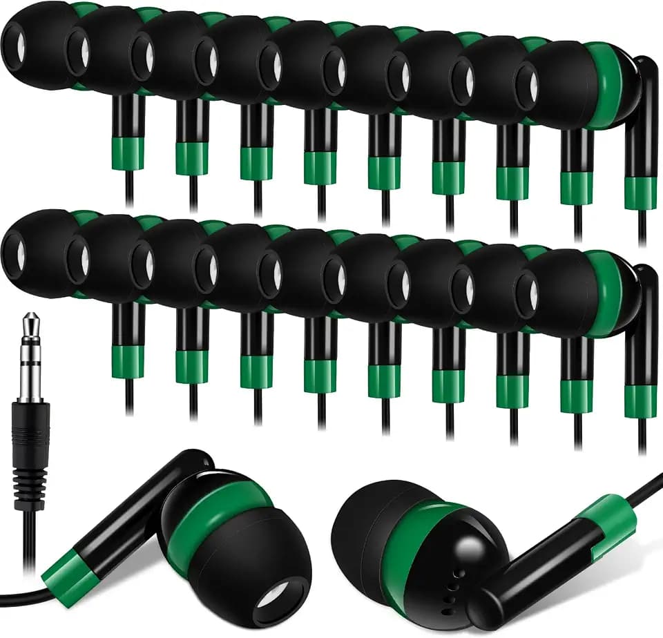 Kanayu 100 Pack Wired Earbuds Bulk for Classroom, No Mic 3.5mm, Green
