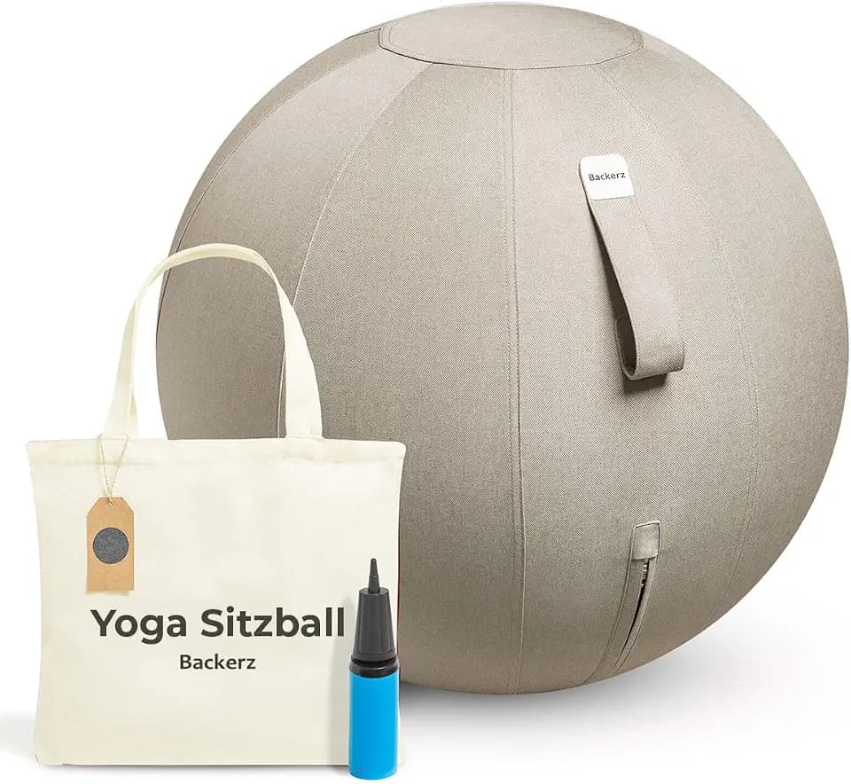 Backerz Sitzball - Ergonomische Sitzmöbel für Büro und Heimbüro - Langlebiger Stoff, Gymnastikball - Fitness-Ball, Ballstuhl mit Ballauflage - Waschbarer Leinenbezug