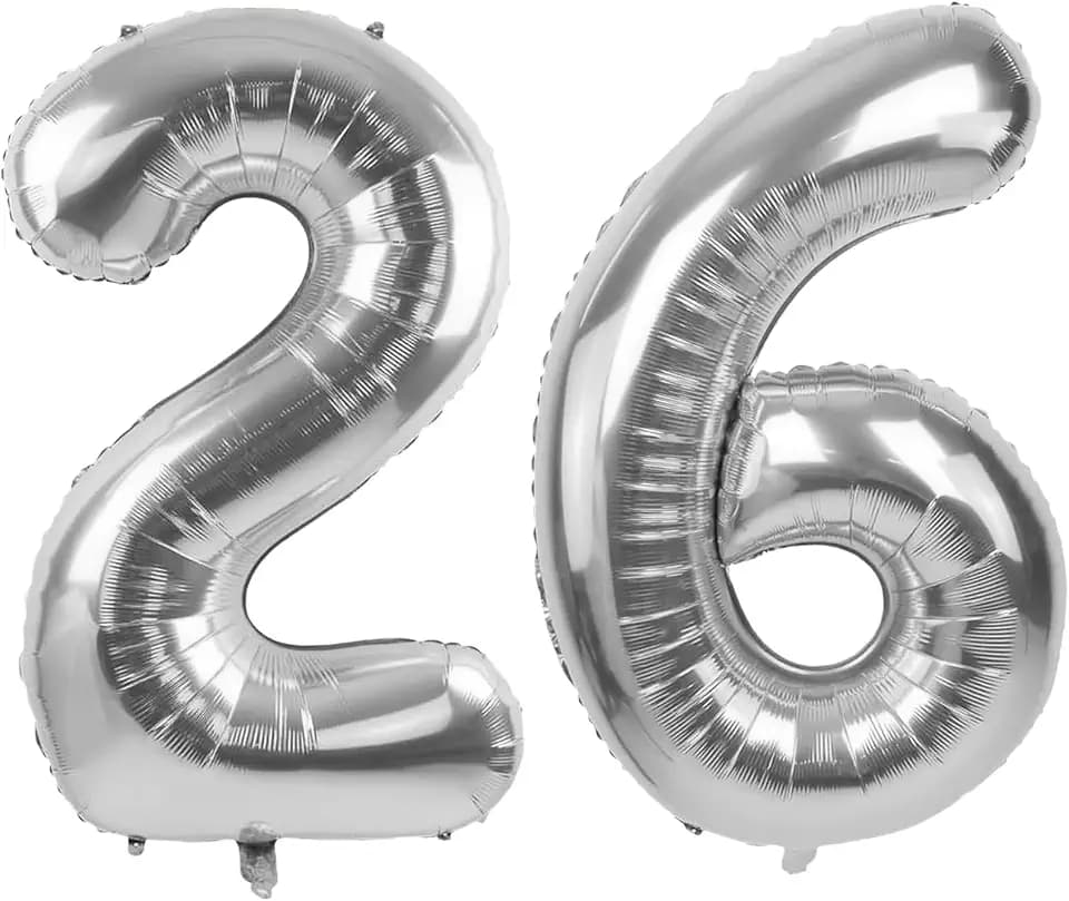 40 Zoll Silber Luftballons Zahlen 26 Silber Ballon 26. Geburtstag Deko Folienballon Zahl 26 Riesenzahl Ballon 26 Party Hochzeit Jubiläumsdekorationen Geburtstag Nummer 26/62